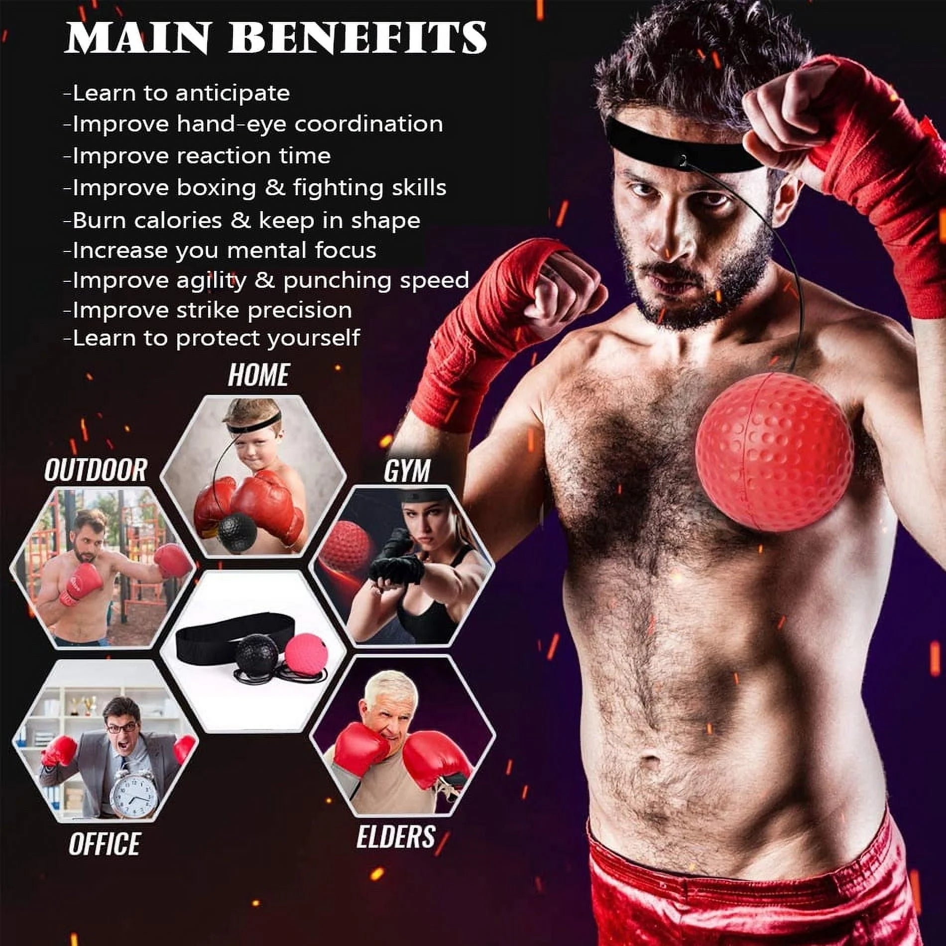 Professional Boxing Reflex Ball Training Set - Features 4 Varied Balls and 2 Adjustable Headbands for Enhanced Reflex, Timing, Accuracy, Focus, and Hand-Eye Coordination in Boxing, MMA, and Krav Maga