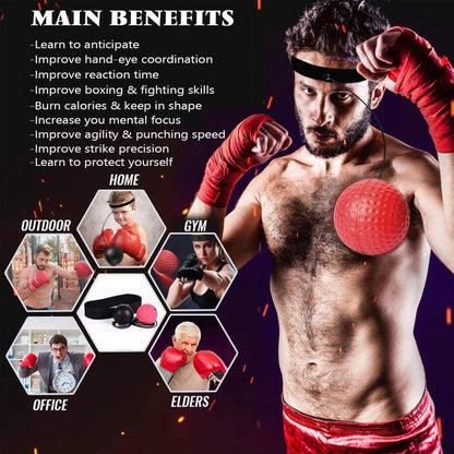 Professional Boxing Reflex Ball Training Set - Features 4 Varied Balls and 2 Adjustable Headbands for Enhanced Reflex, Timing, Accuracy, Focus, and Hand-Eye Coordination in Boxing, MMA, and Krav Maga
