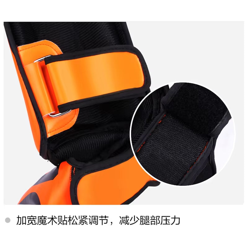 Professional Kickboxing and Martial Arts Shin Guard Pads for Muay Thai, Sanda, Wushu, and Taekwondo with Ankle Protection