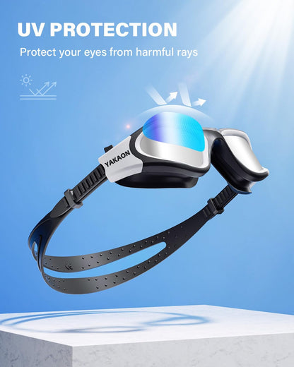 Professional Adult Swimming Goggles with UV Protection, Anti-Glare, Anti-Fog, and Anti-Leak Features, Silicone Strap, Clear/Polarized Lenses