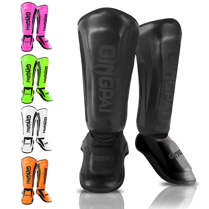 Professional Kickboxing and Martial Arts Shin Guard Pads for Muay Thai, Sanda, Wushu, and Taekwondo with Ankle Protection