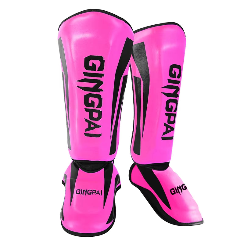 Professional Kickboxing and Martial Arts Shin Guard Pads for Muay Thai, Sanda, Wushu, and Taekwondo with Ankle Protection