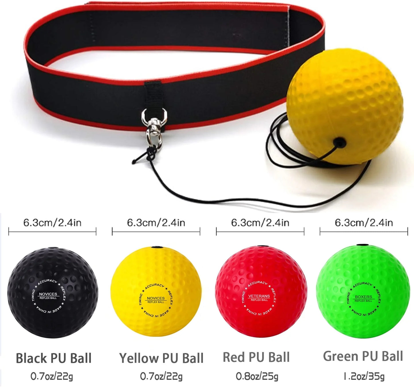 Professional Boxing Reflex Ball Training Set - Features 4 Varied Balls and 2 Adjustable Headbands for Enhanced Reflex, Timing, Accuracy, Focus, and Hand-Eye Coordination in Boxing, MMA, and Krav Maga