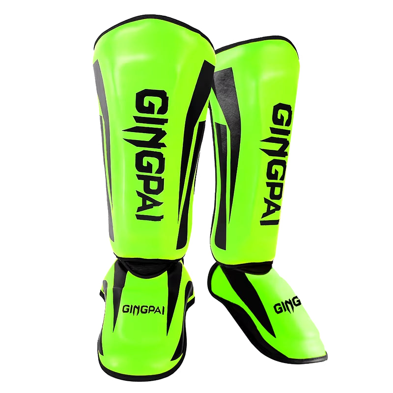 Professional Kickboxing and Martial Arts Shin Guard Pads for Muay Thai, Sanda, Wushu, and Taekwondo with Ankle Protection