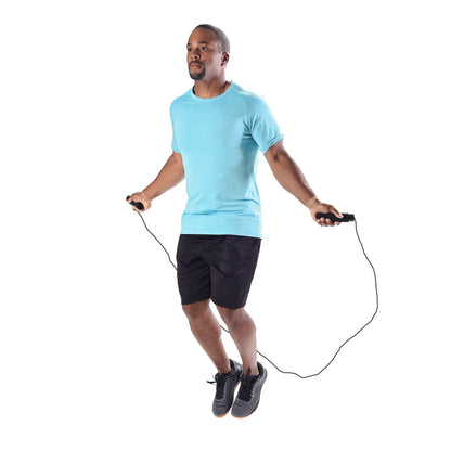 Adjustable Weighted Jump Rope with 9' Length Customization, Black