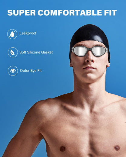 Professional Adult Swimming Goggles with UV Protection, Anti-Glare, Anti-Fog, and Anti-Leak Features, Silicone Strap, Clear/Polarized Lenses