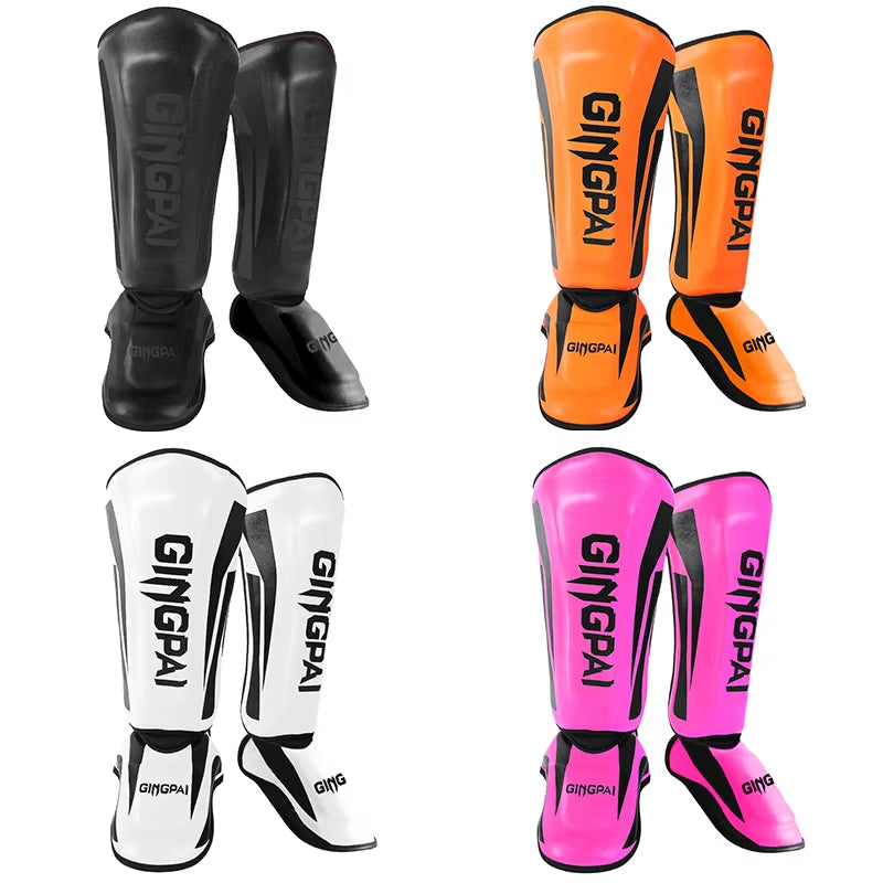 Professional Kickboxing and Martial Arts Shin Guard Pads for Muay Thai, Sanda, Wushu, and Taekwondo with Ankle Protection